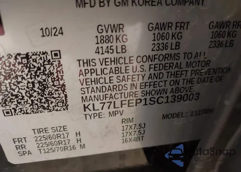 2025 Chevrolet Trax Fwd Ls from USA, damaged, VIN KL77LFEP1SC139003